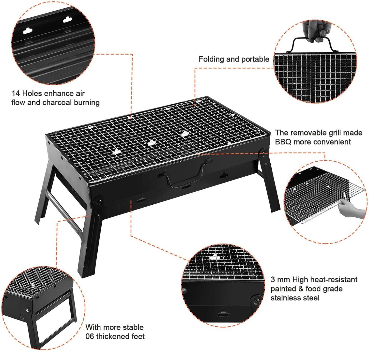 Portable Charcoal Grill, Barbecue Desk Tabletop Barbecue Grill, Mini Smoker Stainless Steel Folding Small BBQ Grill for Outdoor Cooking Camping Picnics Beach