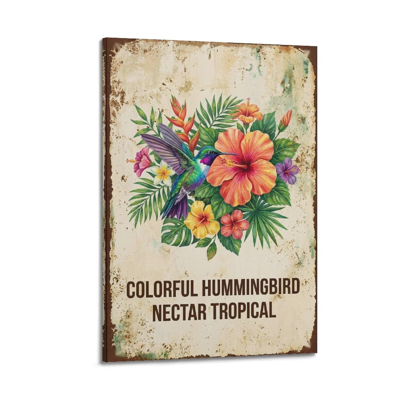 OKAHYS Garden Hummingbird Bird Poster Colorful Illustration Modern Decorative Canvas Prints - Ideal Wall Art for Family, Man Cave, Game Room, Boys & Girls Bedroom 20x30inch