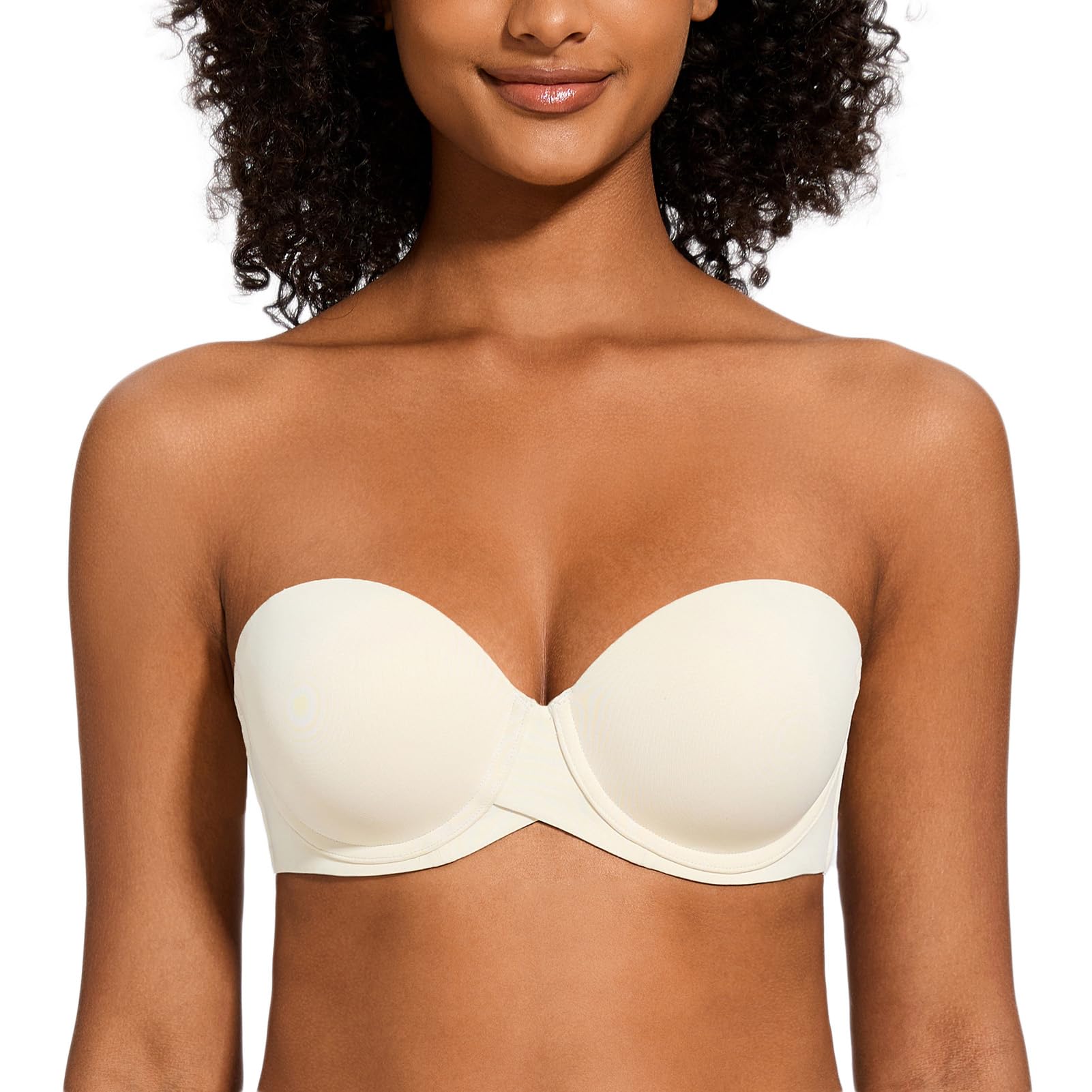 Meleneca Women's Off-White Push Up Strapless Bras With Lift Stay Put Padded Cup Off White 42C