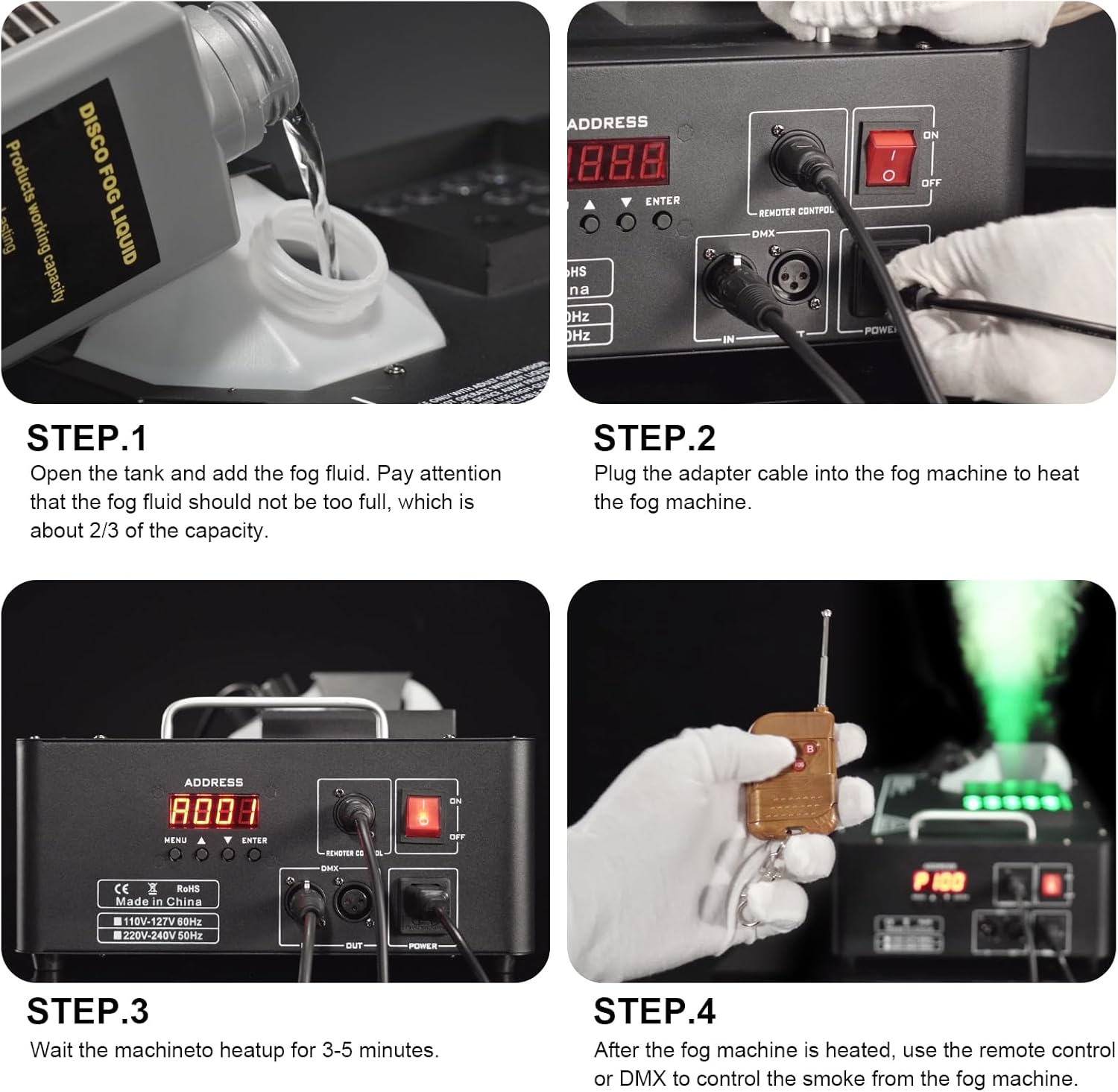 1500W Fog Machine with Lights 24 RGB LED Stage Smoke Machine Vertical Halloween Smoke Machine DMX/Wireless/Manual Control 2.5 Liters with 20000 CFM for Wedding Christmas Party Outdoor Indoor