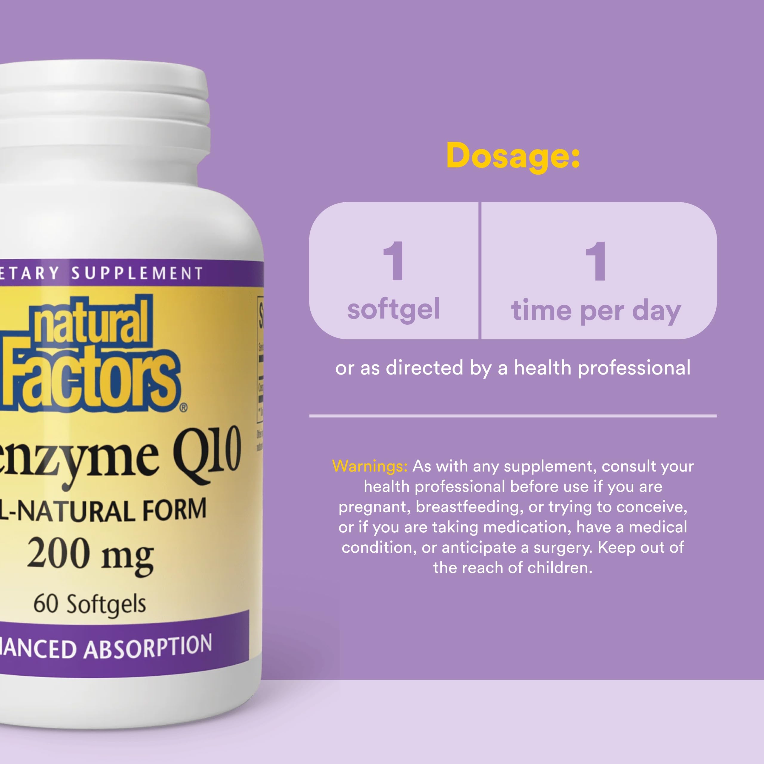 Natural Factors Coenzyme Q10 - Antioxidant Support Supplement Supports Cellular Energy Production - Better Absorption Aids Healthy Heart Function - 200 mg, 60 Softgels (60 Servings) — Amazon image 3