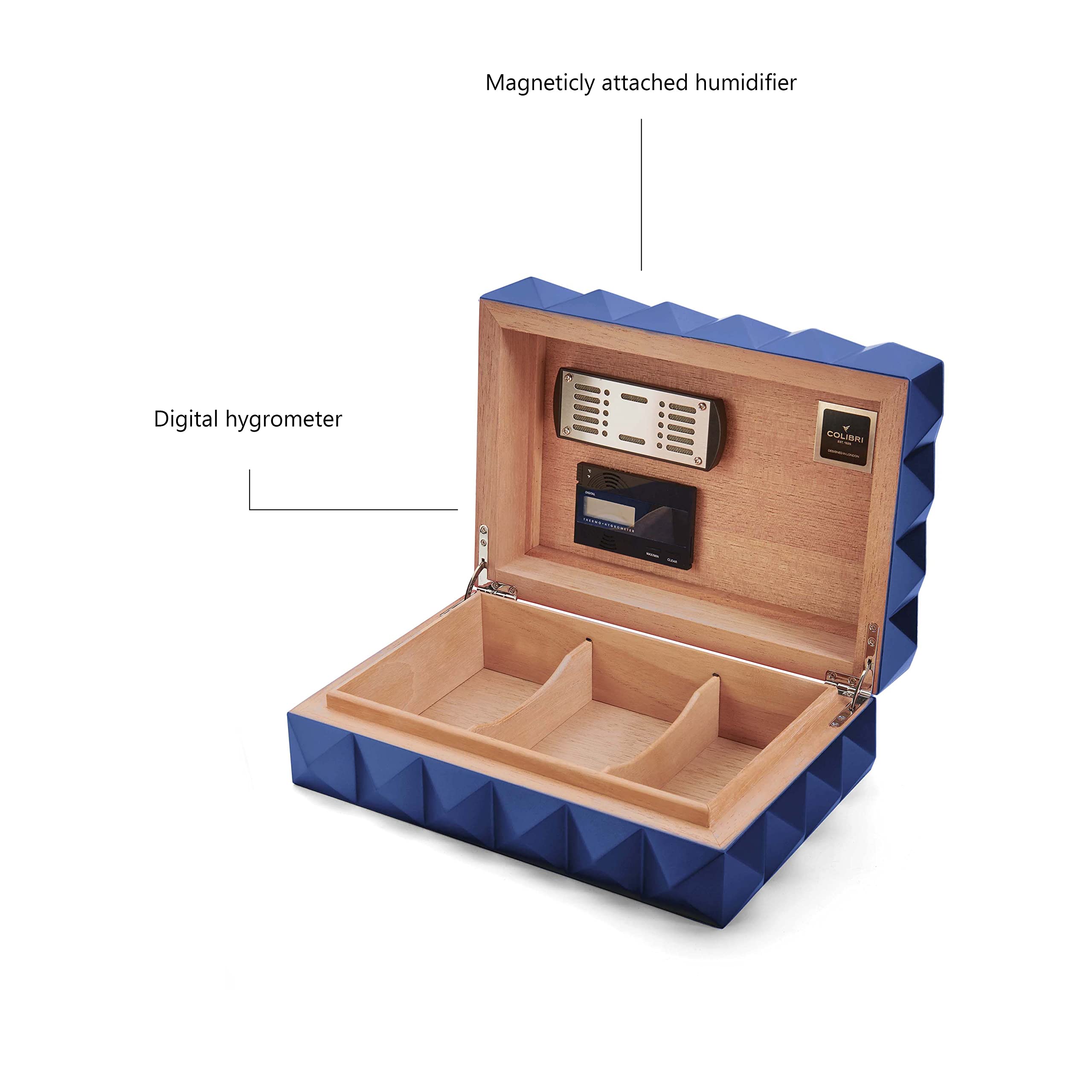 Cave à cigares Colibri Quasar | doublé de bois de cèdre | hygromètre numérique | système d'humidification magnétique réglable | Capacité de 40-45 cigares | deux séparateurs réglables