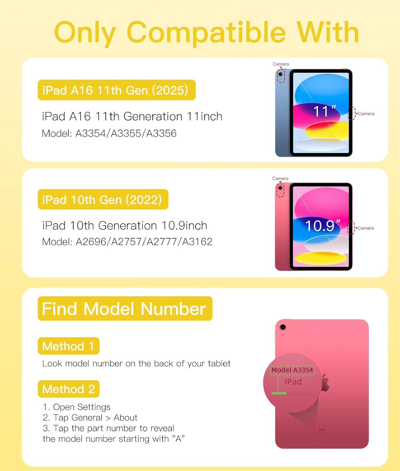 Hamile for iPad A16 Case with Keyboard - Mouse Backlit Wireless Detachable Keyboard Glitter Folio Cover with Pencil Holder for iPad 11th Gen A16 11-inch 2025 10th Generation 10.9 Inch 2022 - Yellow