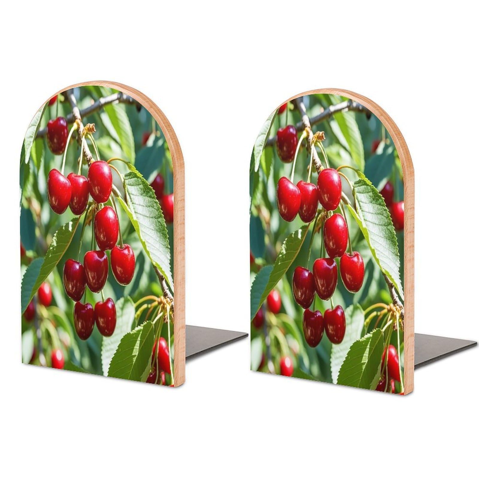 Cherry Bookend for Shelves Unique Book End Sturdy Books Holder Heavy Duty Wooden Bookends Support Non-Slip Book Organizers Decorative Modern Bookend Holder for Home