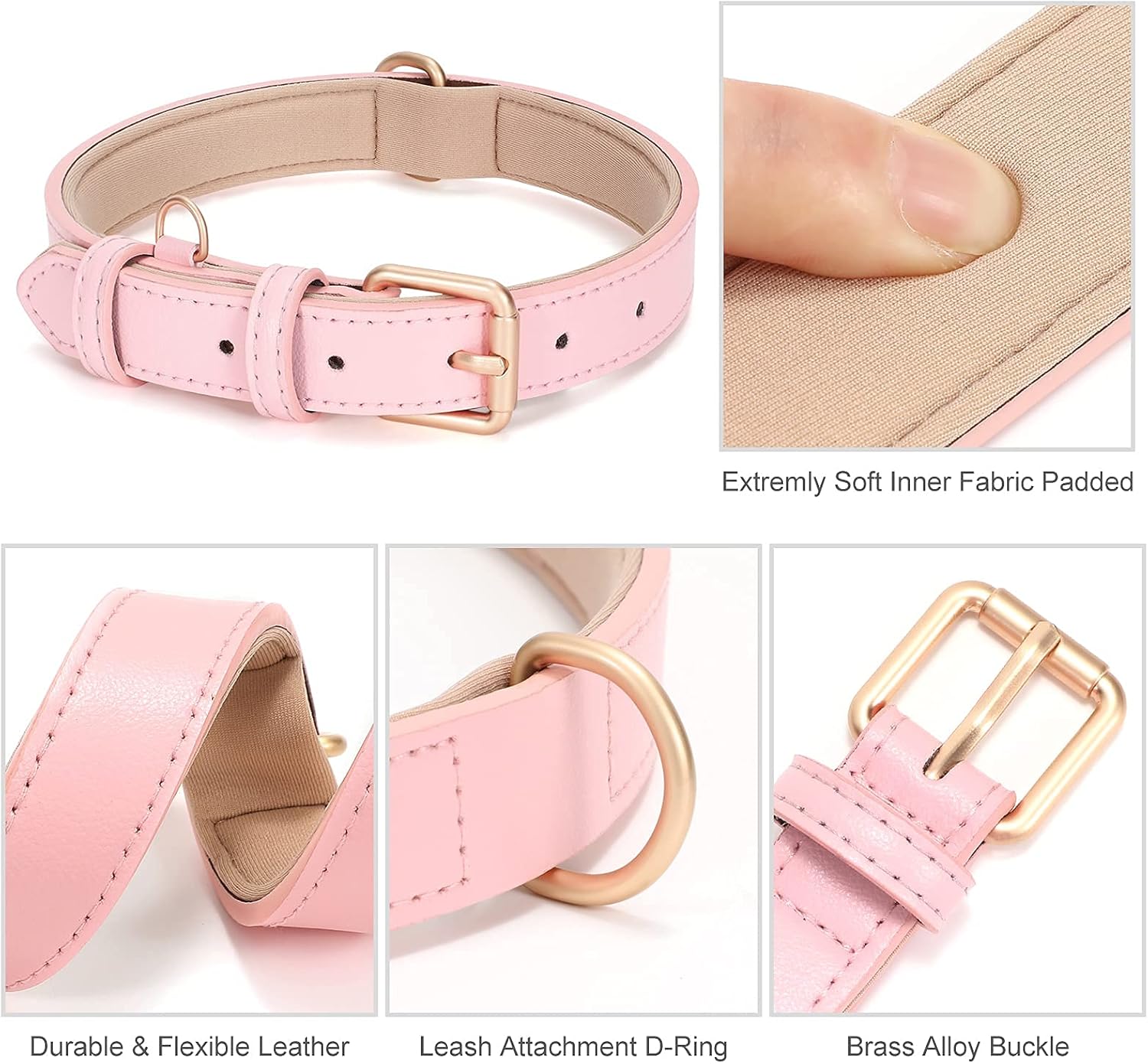 JASGOOD Leather Dog Collar for Small Medium Large Dog Adjustable Soft Breathable Leather Padded Puppy Collar Heavy Duty Waterproof Classic Dog Pet Collar, Pink, S 6 71VI0q6Q+5S. AC SL1500