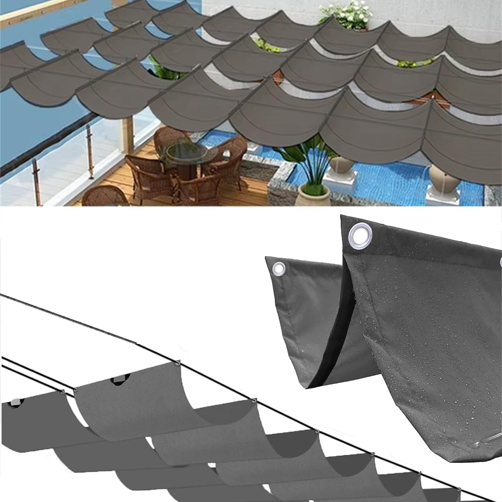 Vela Ombreggiante a Onda Retrattile Tenda a Vela Parasole per Esterno Vele Ombreggianti Impermeabile Telo Parasole con Fune Occhiellato Protezione UV 95% per Giardino Terrazza (Grigio scuro,4x5m(BxL))