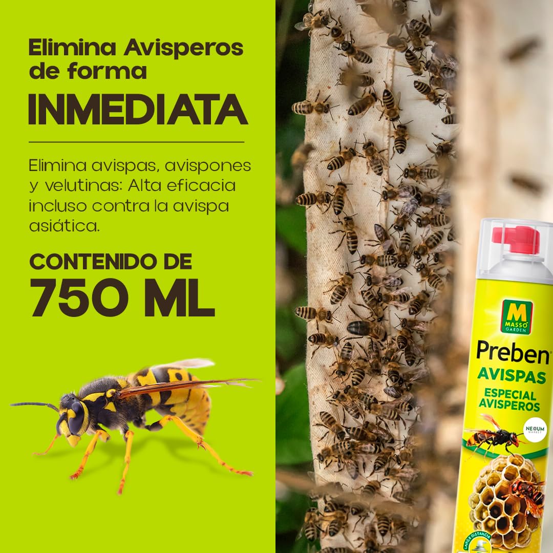 PREBEN Insecticida Avispas | Especial Avisperos 750 ml | Spray de Largo Alcance | Muy Eficaz para Avispas, Avispas Asiática y Avispones | Pulveriza hasta 4 Metros | Uso Exterior | Nexum Market