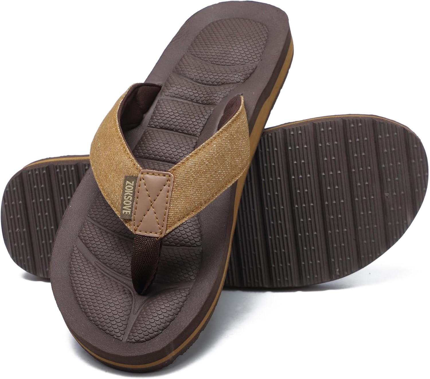 Mens Canvas Flip Flops with Arch Support - Comfort Foam Thong Beach Sandals - Waterproof Casual Flat Slides House Slippers