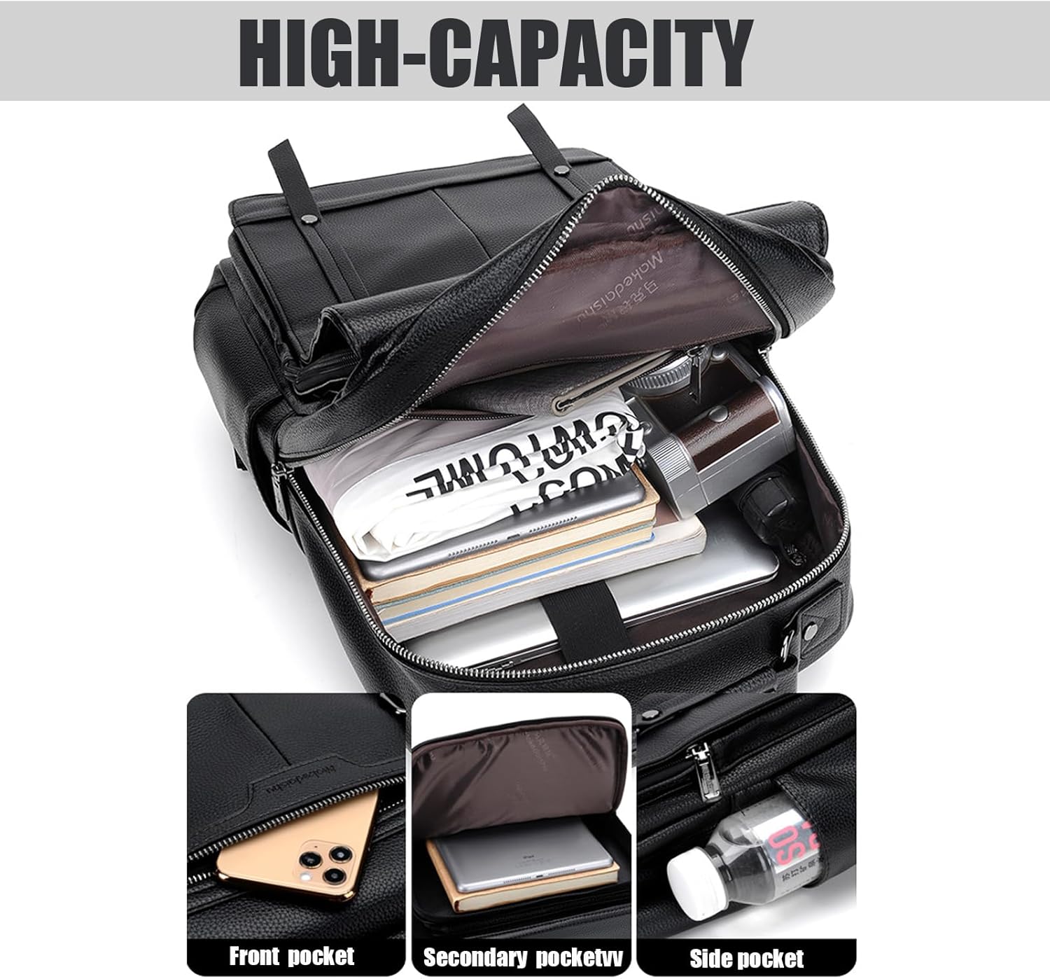 CHAO RAN Laptop Backpack for Men Leather Travel Backpack Carry on Flight Approved-Waterproof Medium Backpack Fit 15.6 Inch Notebook for College Business Office Bag with USB Charging Port