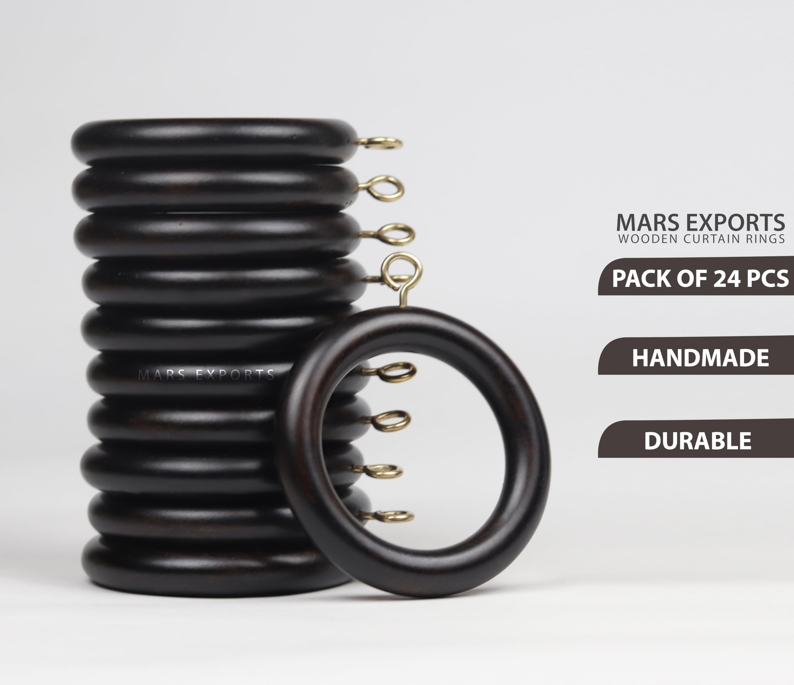 Handmade Wooden Drapery Rod Rings, Curtain Rod Rings, for 1-1.5 inch Curtain Rod Pole - Beech Wood (24, 1.75 INCH Inner Dia)