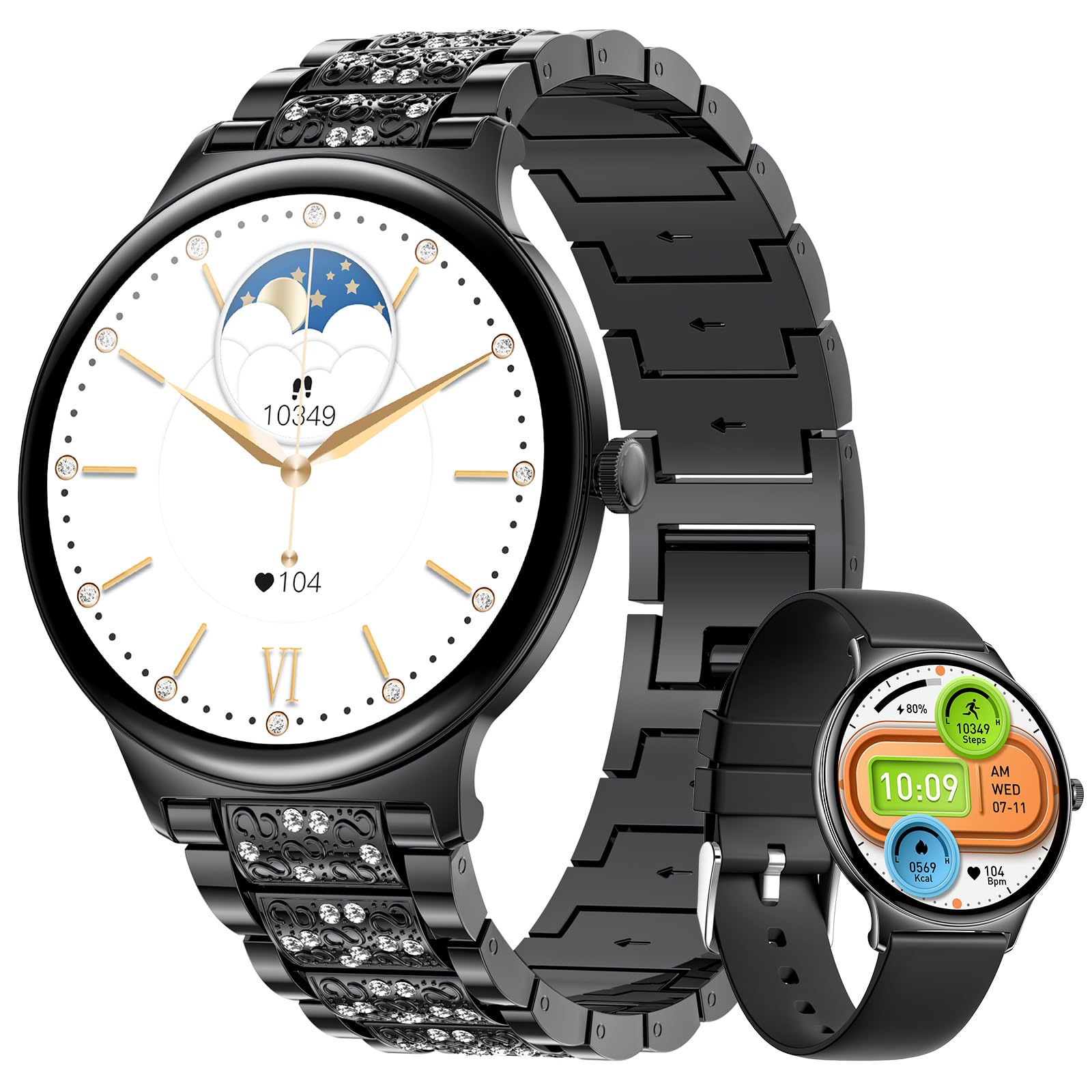 LIGE Smartwatch damski 1,43" AMOLED okrągły ekran dotykowy z funkcją telefonu, fitness tracker dla kobiet, 120 + trybów sportowych / IP68/SpO2/tętno/cykl menstruacyjny, Diamond Smart Watch do systemu