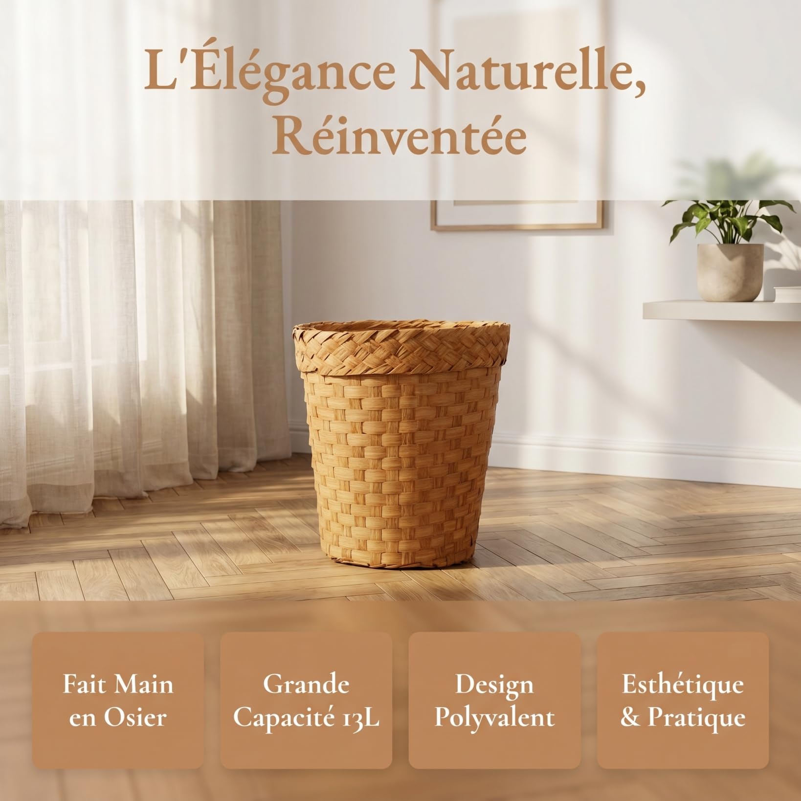 Toyvian Corbeille à Papier en Rotin Papier, Seau de Rangement, Khaki