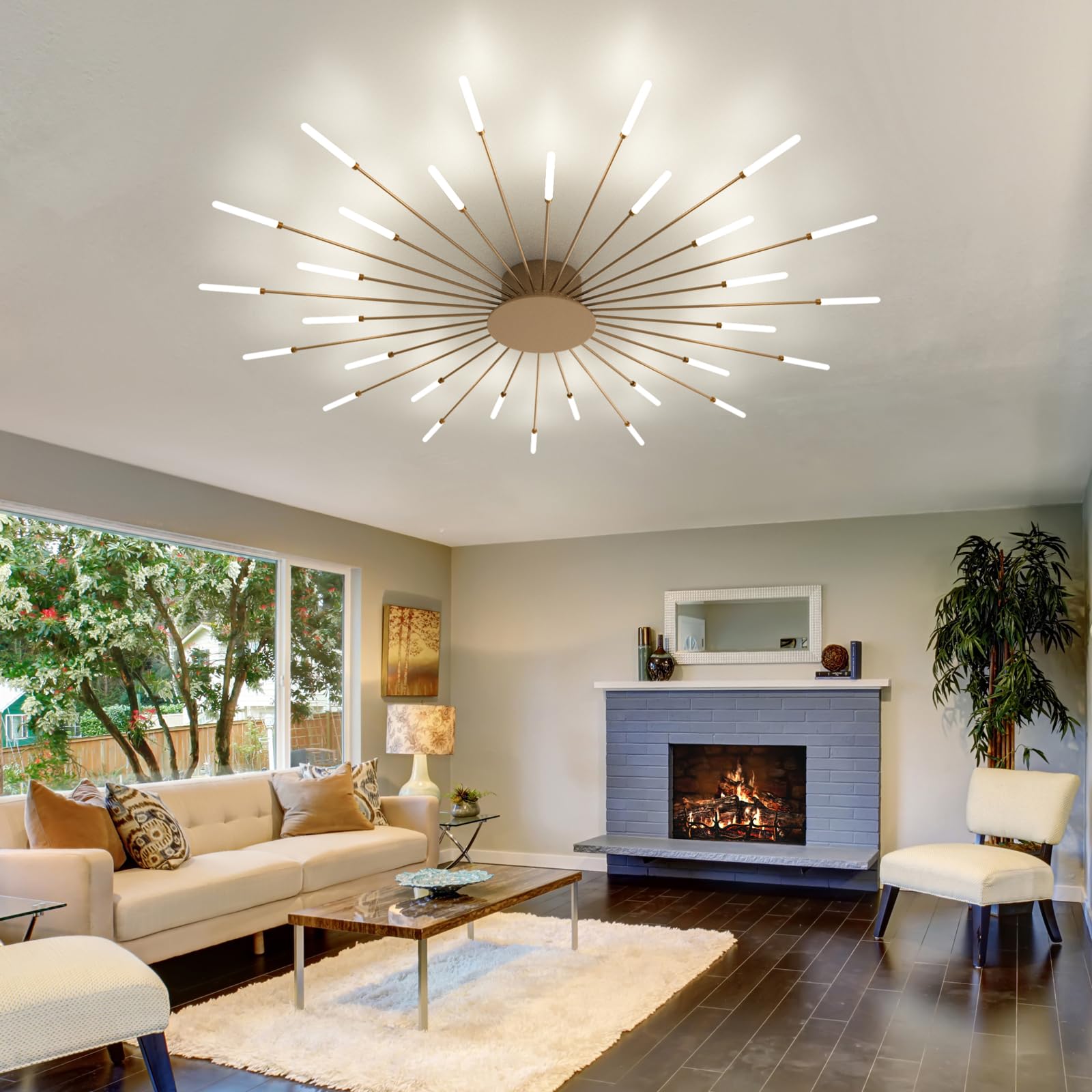 Plafoniera LED Soffitto, Plafoniera Lampada Da Salotto Moderna, Acrilico Lampadario LED Soffitto per Soggiorno Camera Da Letto Cucina Ufficio, Luce Neutra (30 teste, oro)