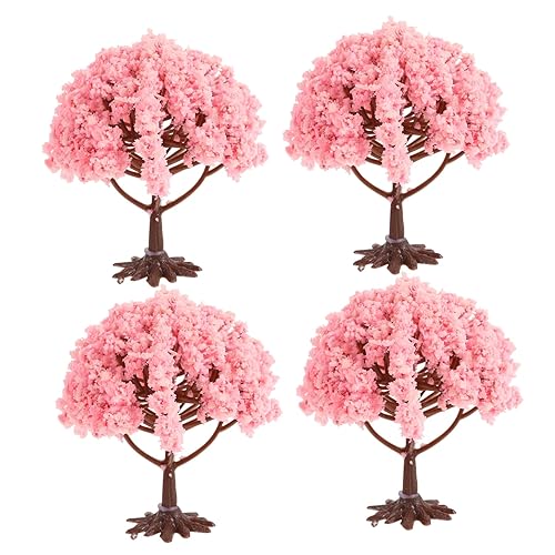 4pcs Miniature Cherry Blossom Tree Decor Artificial Blossom Tree Model