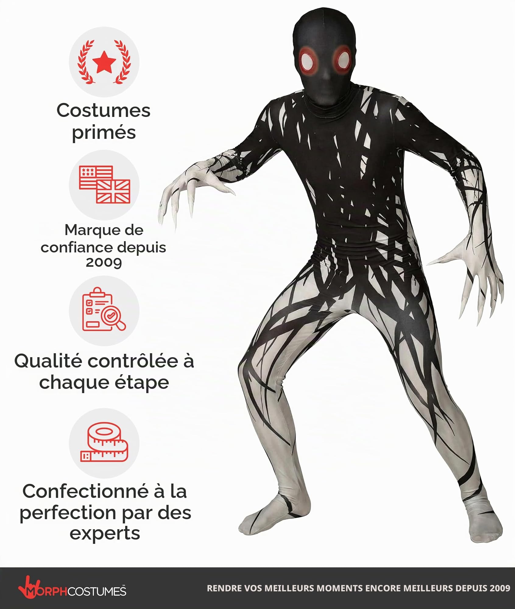 Morphsuits Zalgo Costume d'Halloween effrayant pour enfants – Costume d'Halloween pour garçons – Tenue d'Halloween effrayante pour garçons