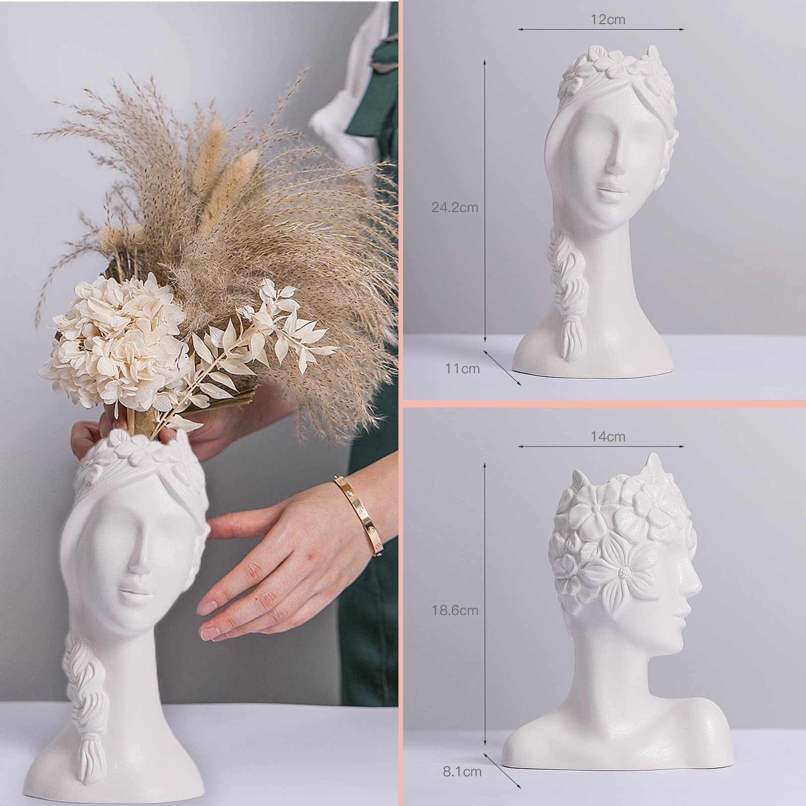 エンジェル彫刻のホワイト花瓶　バラ造花付 Amazon.co.jp: 顔の花 花瓶 モダンホワイト花瓶 パンパスグラス用 人間