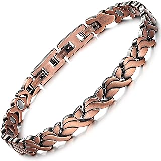 RainSo Pulseras magnéticas de cobre puro para terapia de artritis con 3 hebillas ajustables