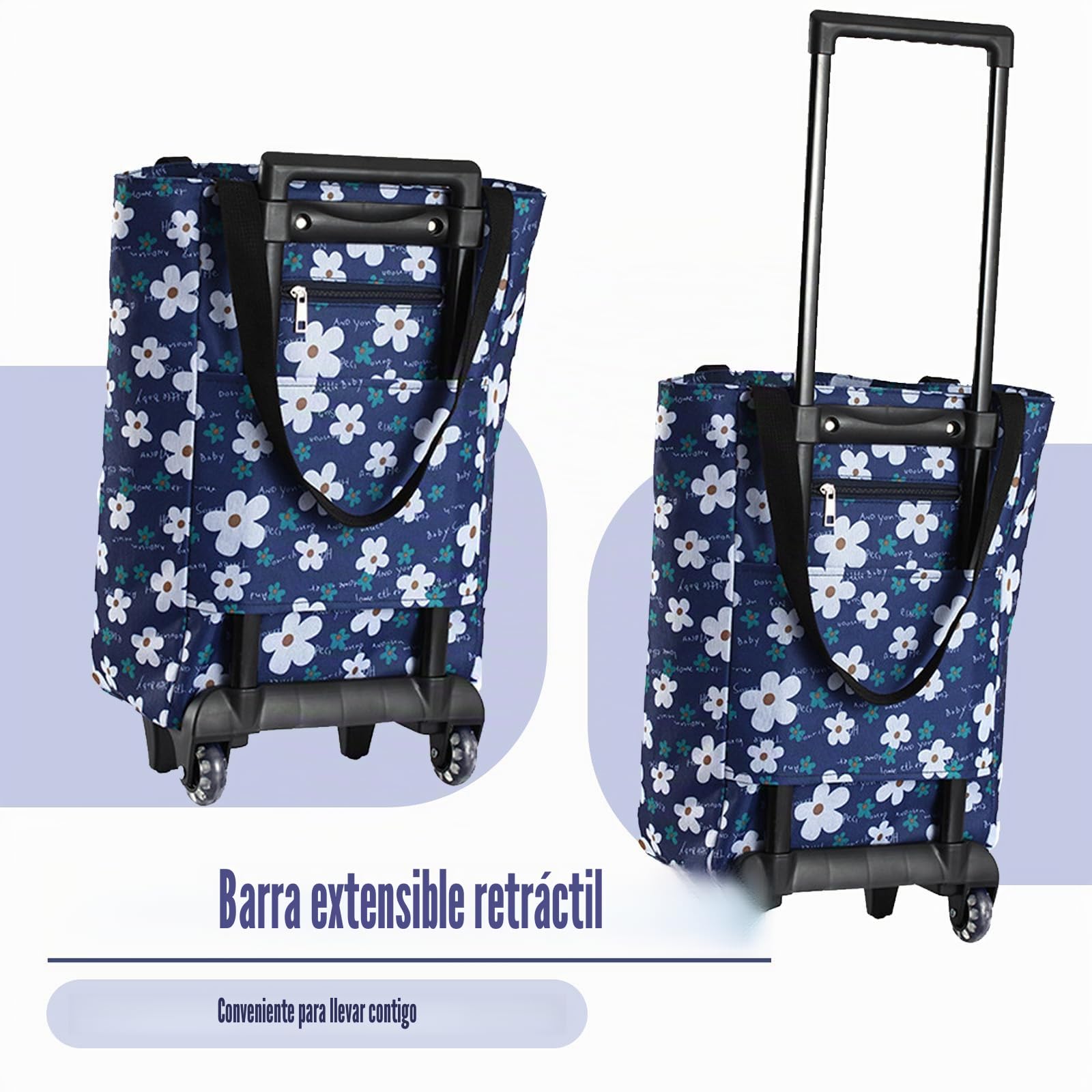 Carrito De Compra,Bolsa Plegable con Ruedas,Bolsa PortáTil para Ruedas De Compras,Reutilizable,Resistente Al Agua,PortáTil,Gran Capacidad,para Viajes,Compras,Camping,Supermercado
