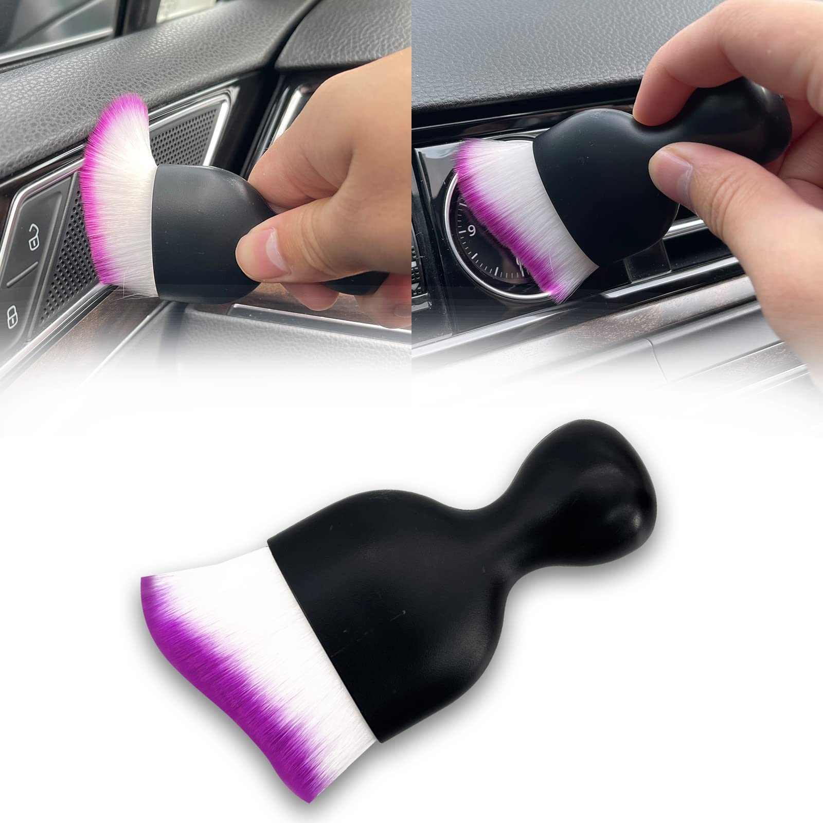 Car Interior Detailing Brush, Ultra Soft Non-Scratch Dust Brush, Car Interior Cleaning Tool for Cleaning Panels, Air Vent, Leather (White & Purple)