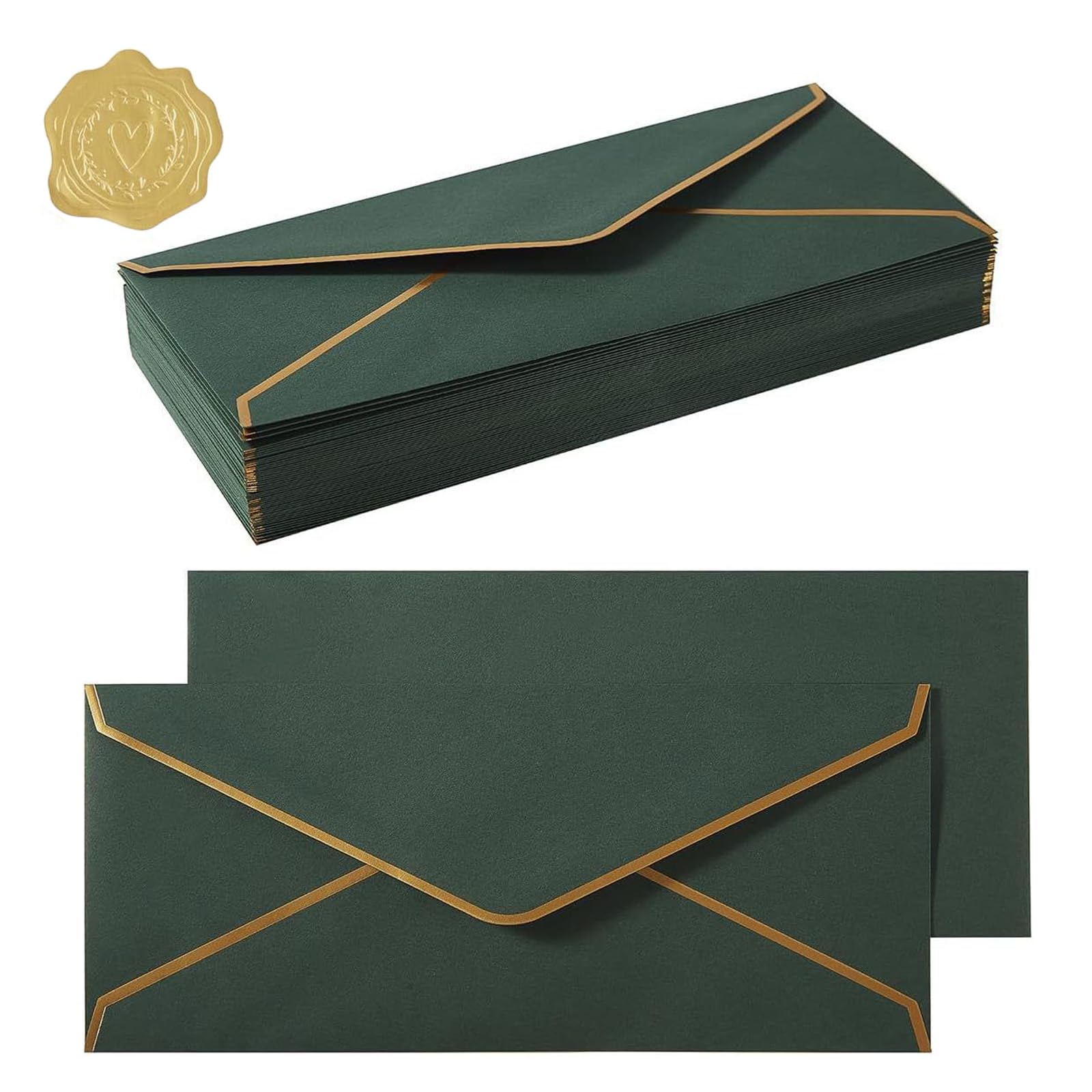 20 Pcs Business Invitation Envelopes with Gold Border 9.49 X 4.13 in Long V-Flap Envelopes Self Seal Gift Envelope with Stickers Money Envelope for Greeting Cards Wedding Birthday Handmade Xmas