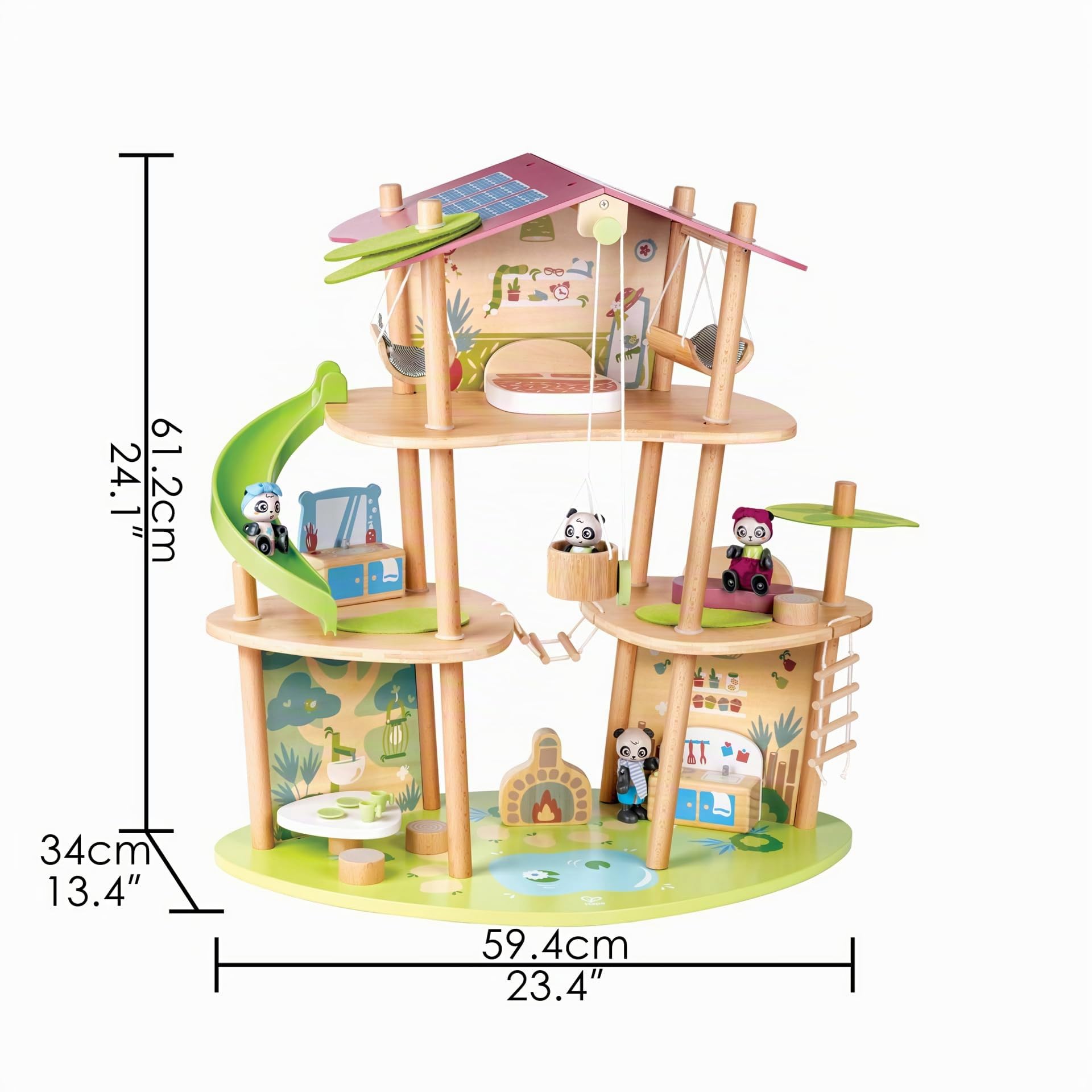 Hape Green Planet Explorers - La casa di bambù dei Panda - Casa a 3 Piani in Legno con Accessori e Personaggi per Gioco di Ruolo Bambini dai 3 Anni in su