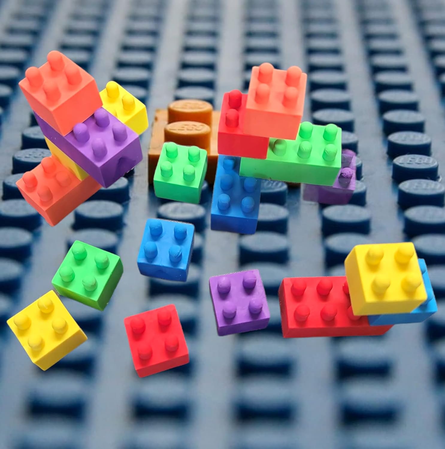 Zugar Land Block Mania Building Connecting Block Brick Theme Party Favor bags for Birthday Party, School Student Incentive Rewards Goody Bag (18 Erasers)