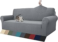 ZNSAYOTX Jacquard Stretch Sofa Cover for 3-Cushion Couch - Pet-Friendly Anti-Slip Slipcovers, Light Grey Furniture Protector