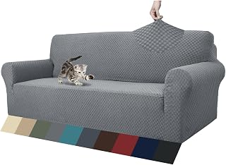 ZNSAYOTX Jacquard Stretch Sofa Cover for 3-Cushion Couch - Pet-Friendly Anti-Slip Slipcovers, Light Grey Furniture Protector