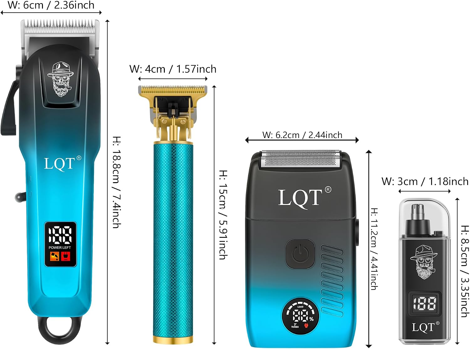 Hair Clippers for Men with LED Display, 4-Piece Cordless Grooming Kit with Hair Clipper, Beard Trimmer, Foil Shaver, Nose Trimmer, Complete Rechargeable Set for Home Barber