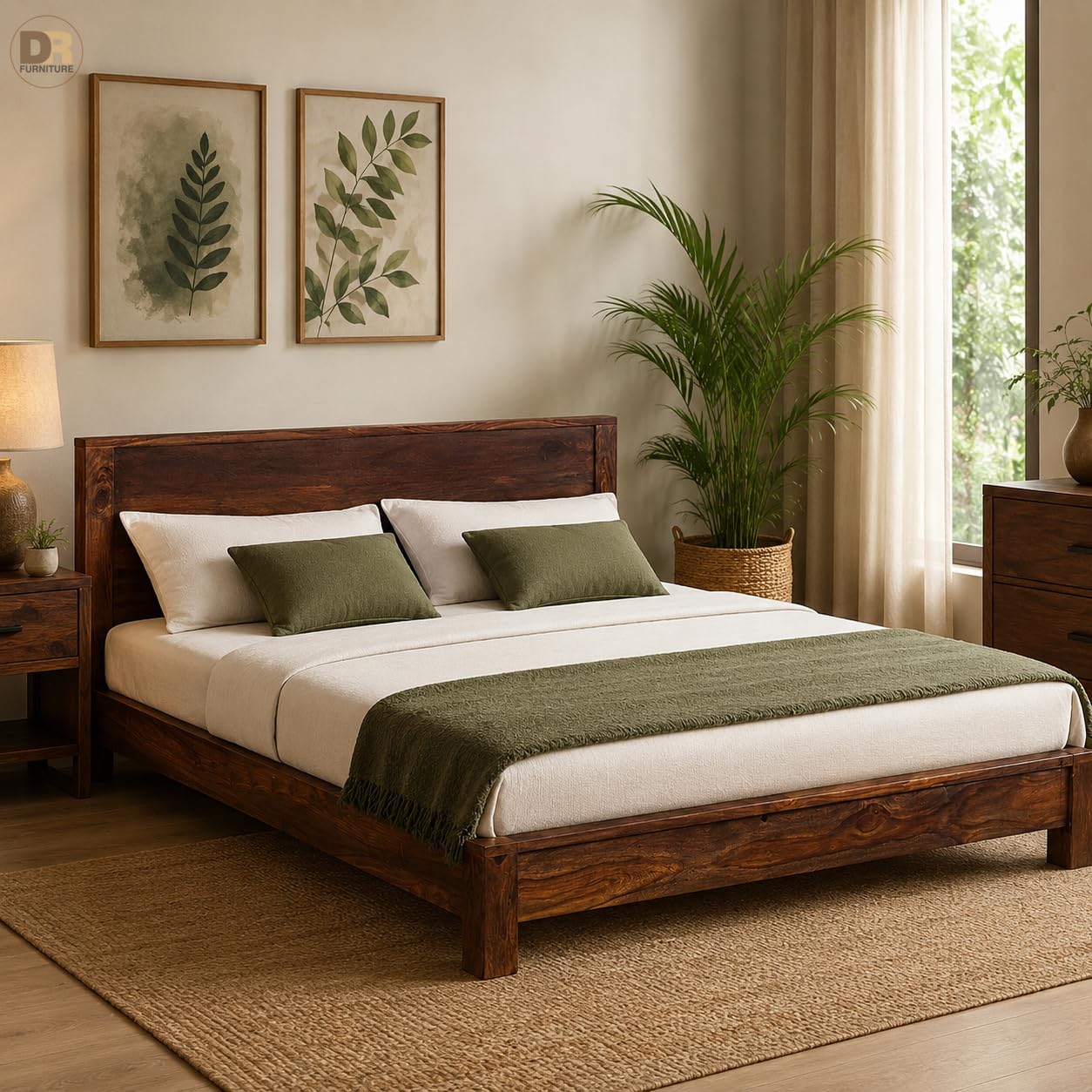 Solid Sheesham Wood King Size Bed Without Storage | Wooden Double Bed for Bedroom - Strong & Durable Palang | Natural Finish (72x78)-image-15