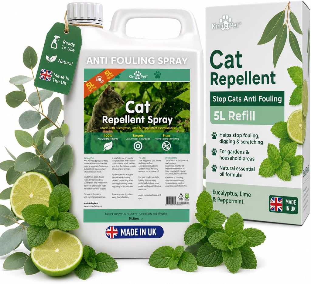 Cat Repellent Stop Cats Anti Fouling Cat Deterrent Stop Fouling Pooping Peeing Urinating Scratching Garden Eucalyptus Lime Peppermint Big Value 5L Refill