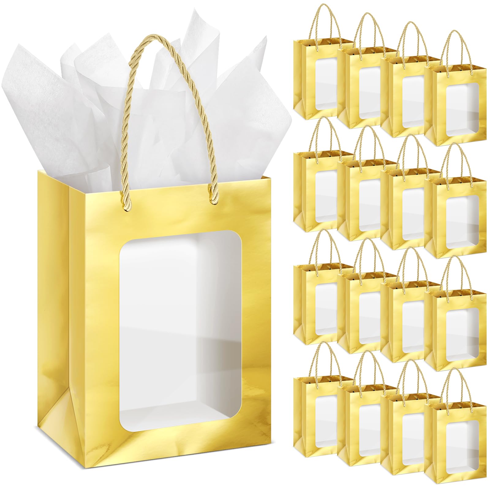 Zhanmai 36 bolsas de regalo transparentes de papel kraft con papel de seda, bolsas de regalo de papel de 10 x 7 x 5 pulgadas con asas transparentes para negocios, compras, bodas, baby shower