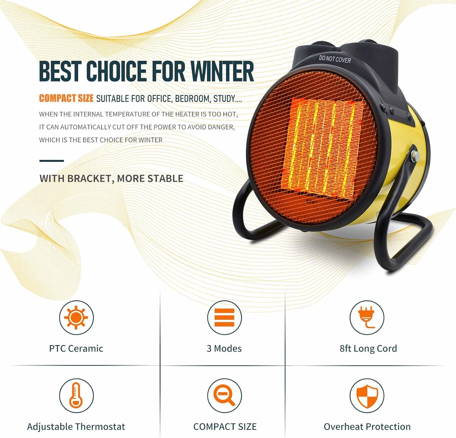 Buyplus Portable Patio Heater Outdoor - Electric Garage Heaters with Super Long Cord, Heat Up in 3 Seconds, Thermostat, 3 Modes, Small Fan Heaters for Patio, Garage, Tent Ceramic Space Heater : Patio, Lawn & Garden