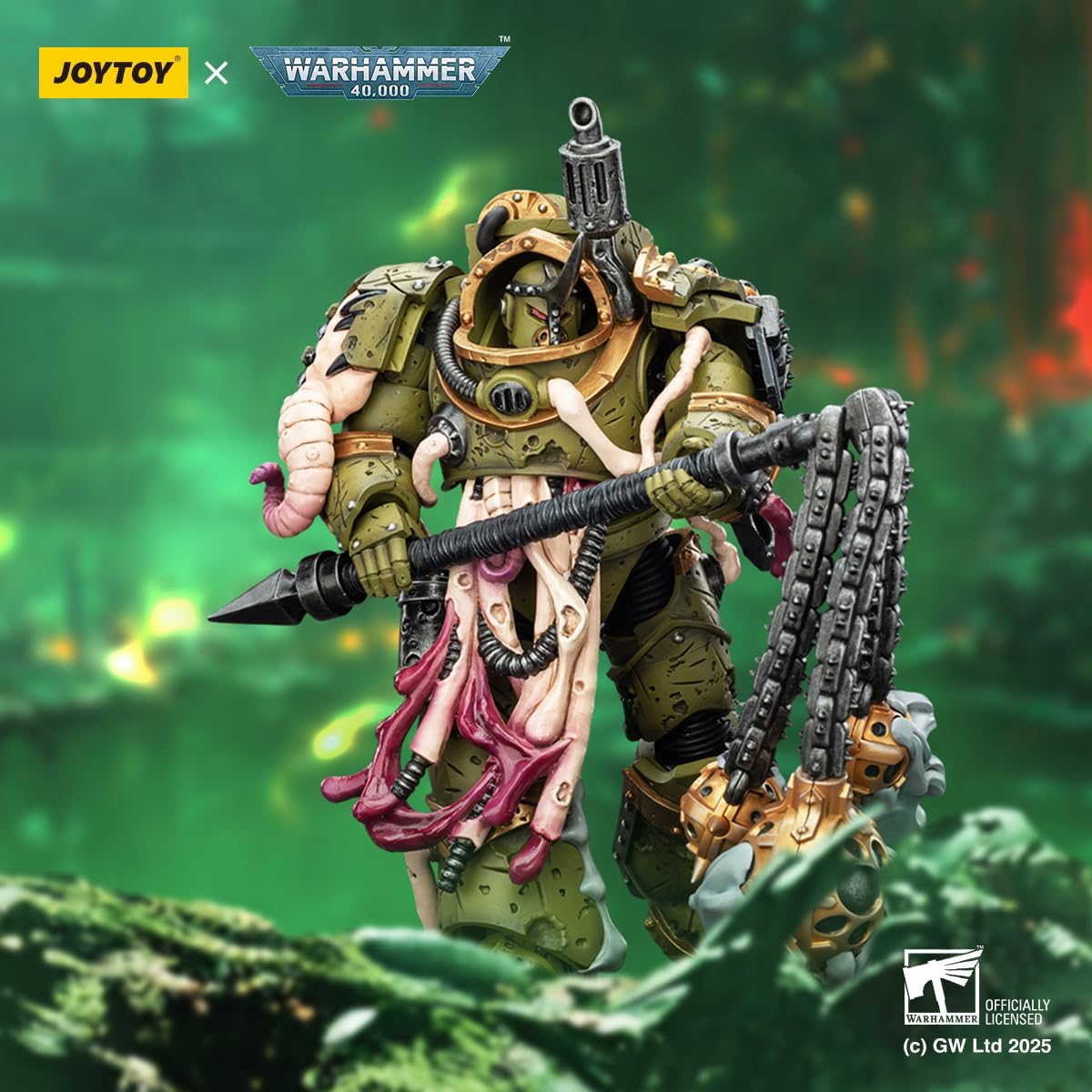 JOYTOY Warhammer 40K Death Guard Blightlord Terminator 2 with Flail of Corruption 1:18 Action Figure Mecha Joy Toy Collection Model Gift, Height 5.6 inch