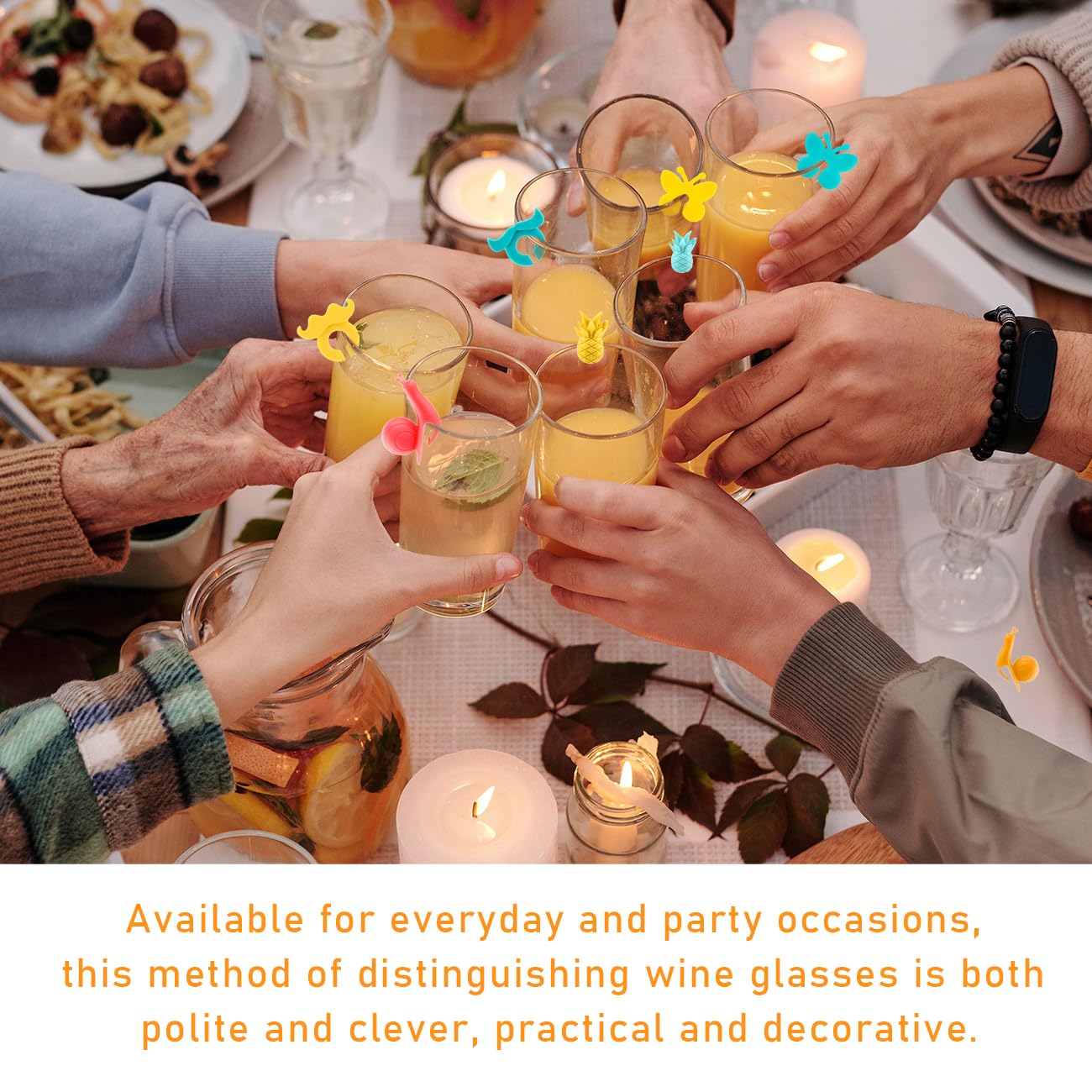 60 Piezas Marcadores de Copas de Vino, Silicona Identificadores y Adornos para Vasos, Reutilizable para Champán y Cóctel en Fiestas de Navidad