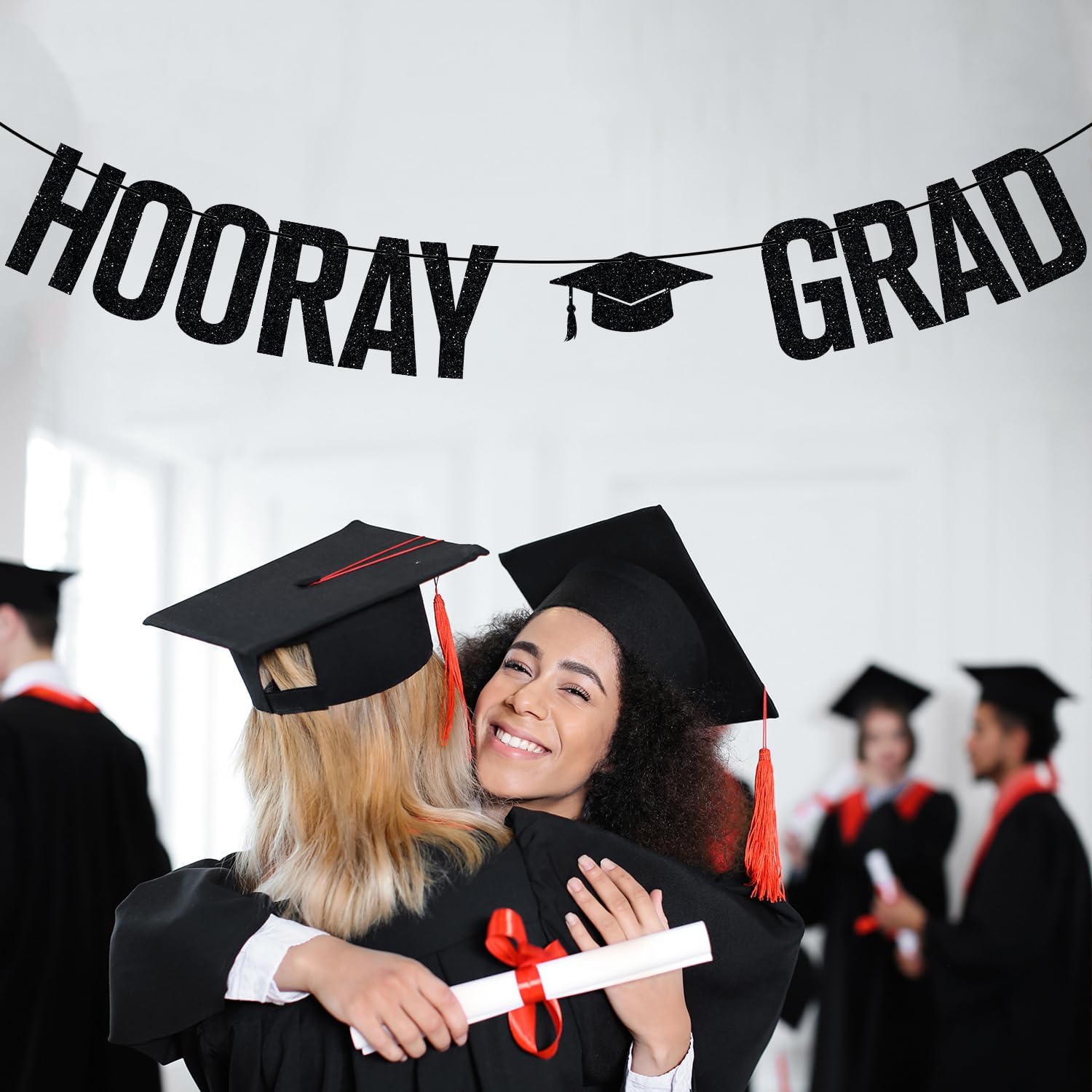 Black Glitter Hooray Grad Banner, Graduation Decor, Congrats Grad/Congratulations, Class of 2026 High School College Gradaution Party Decorations Supplies - Image 3