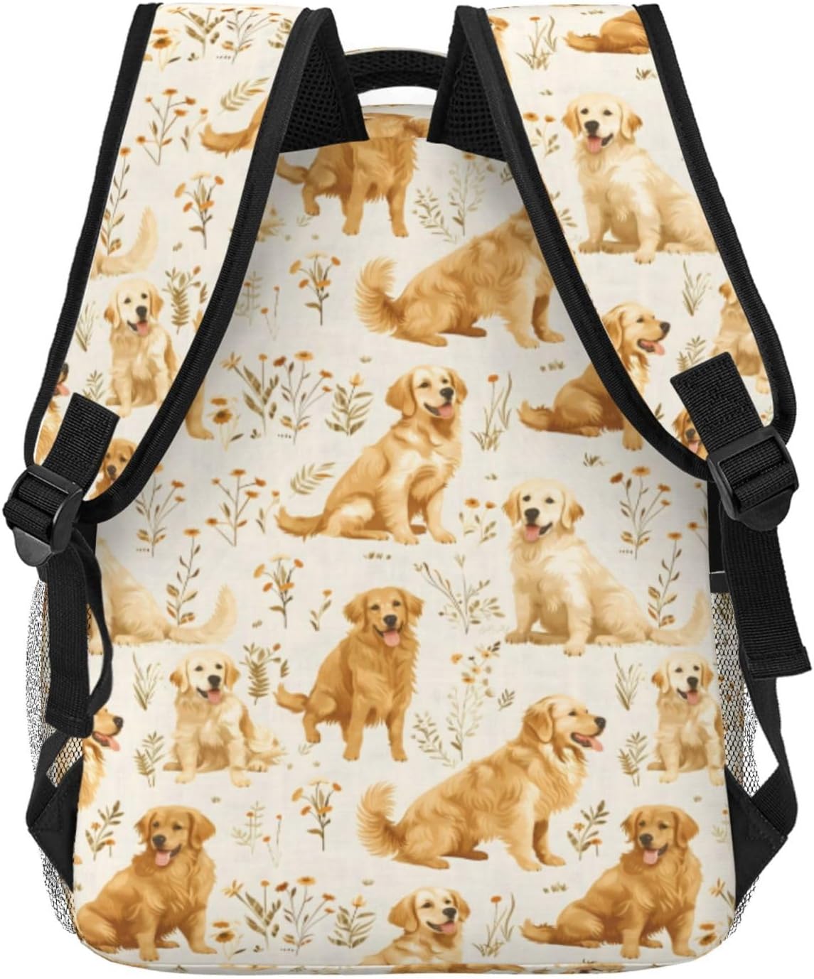 Cute Golden Retriever Backpack, Polyester Backpacks with Straps, 11.4inx5.9inx15.7in, Multi-Pocket Storage Bookbag, Ideal For School Travel Work Hiking Camping, Boys Girls and Pet Lovers Gifts