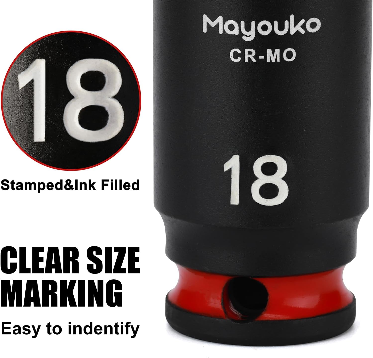 Mayouko 14PCS 3/8" Drive Semi-Deep Impact Socket Set, 8-22MM, Metric, CR-MO, Impact Grade Middle Length Socket Set, 6 Point