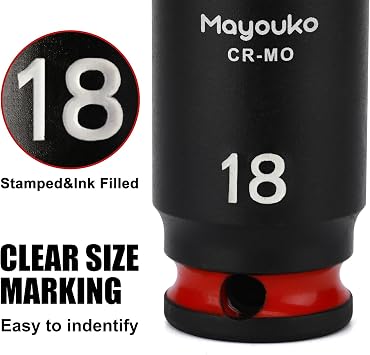 Mayouko 14PCS 3/8 مجموعة مأخذ نصف تأثير عميق ، 8-22 مم ، مقياس ، CR-MO ، مجموعة مأخذ توصيل متوسطة الطول ، 6 نقاط