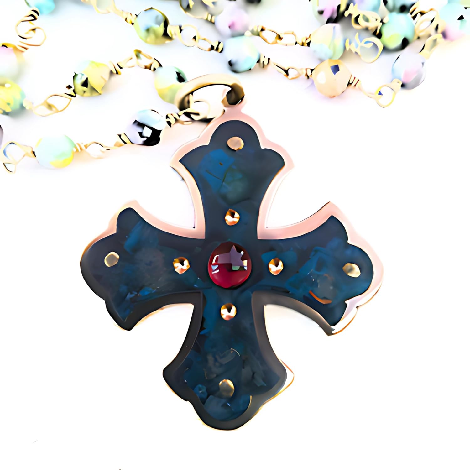 Bronze Ross Cross Pendant Adjustable Bronze Necklace Handmade Natural Stones Jasper Green and Garnet for Women Men Medieval Byzantine - Image 2