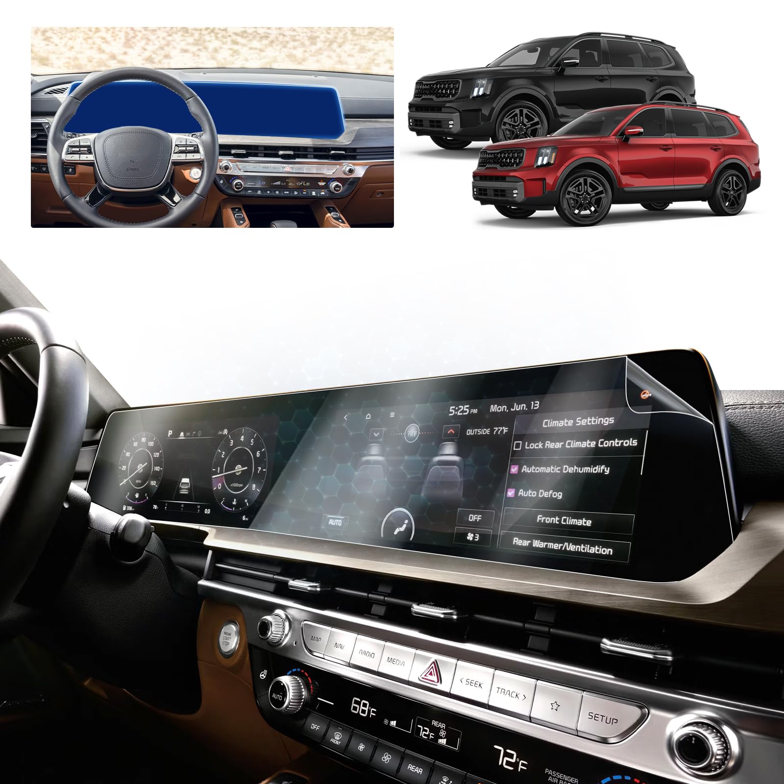 for 2025 Kia Telluride Screen Protector for 2023 2024 2025 Telluride S/EX/LX/SX Prestige (X-Line/X-Pro) 12.3-inch Touchscreen Bubble Free Soft Nano Protective Film 2PCS