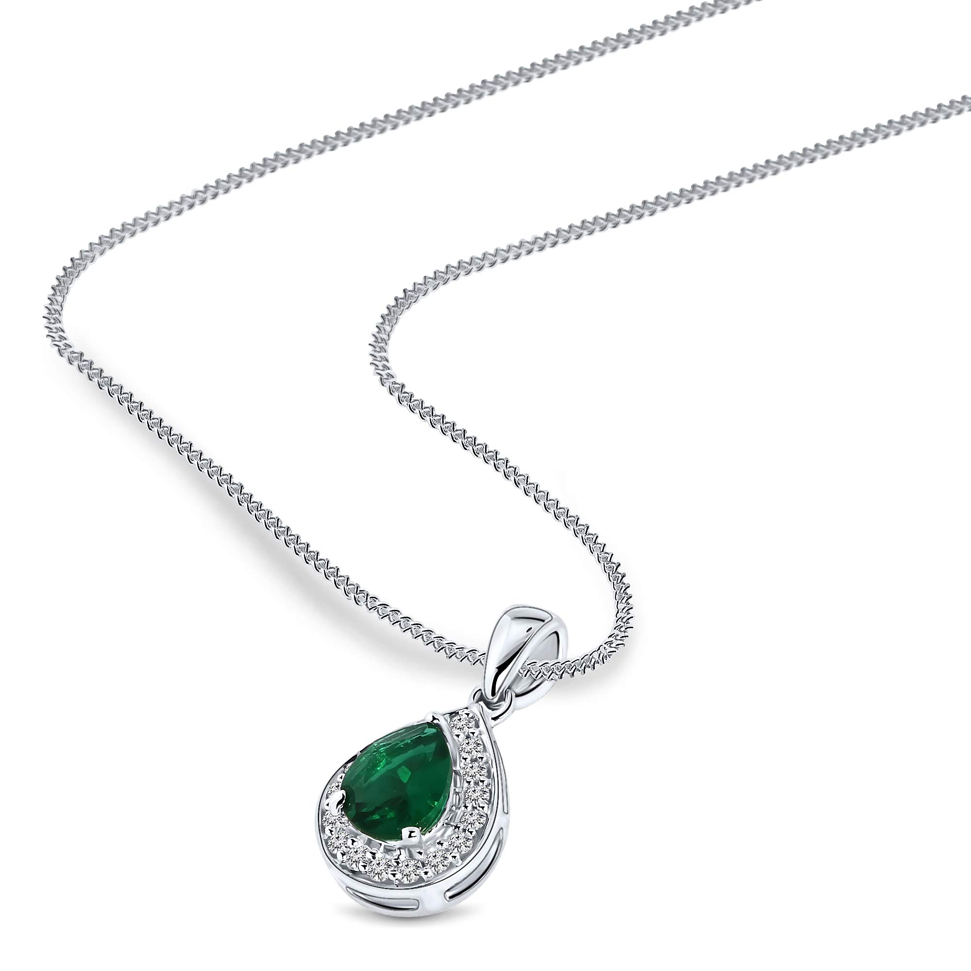 Miore, collana da donna con ciondolo a goccia, con zaffiro, rubino, smeraldo e diamanti in oro bianco 9 carati/ 375, 0,06 ct, Oro, smeraldo,