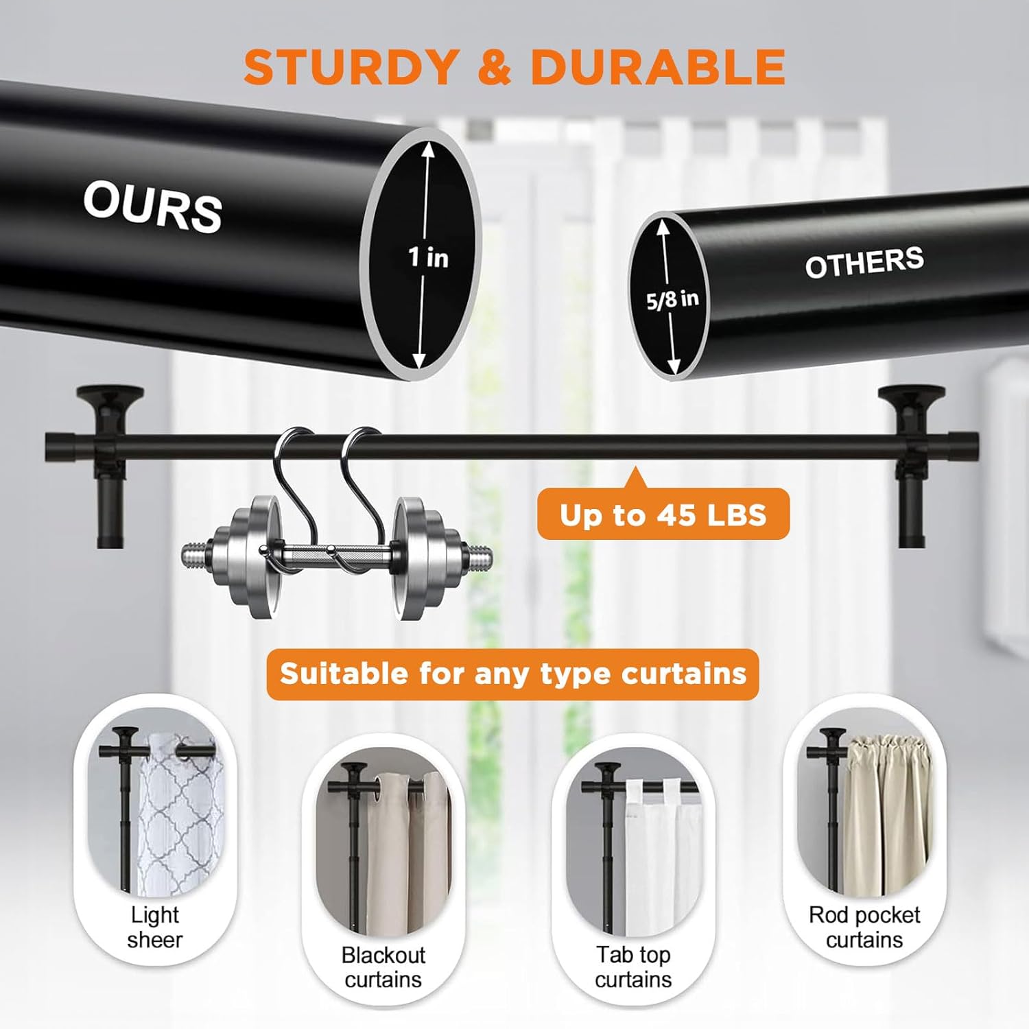 Room Divider Curtain Rod No Drilling Room Separator for Space Partition Adjustable 4-10ft(H) 28-70inch(W) Heavy Duty Freestanding Temporary Wall Divider Floor to Ceiling Tension Rod, Black Pole