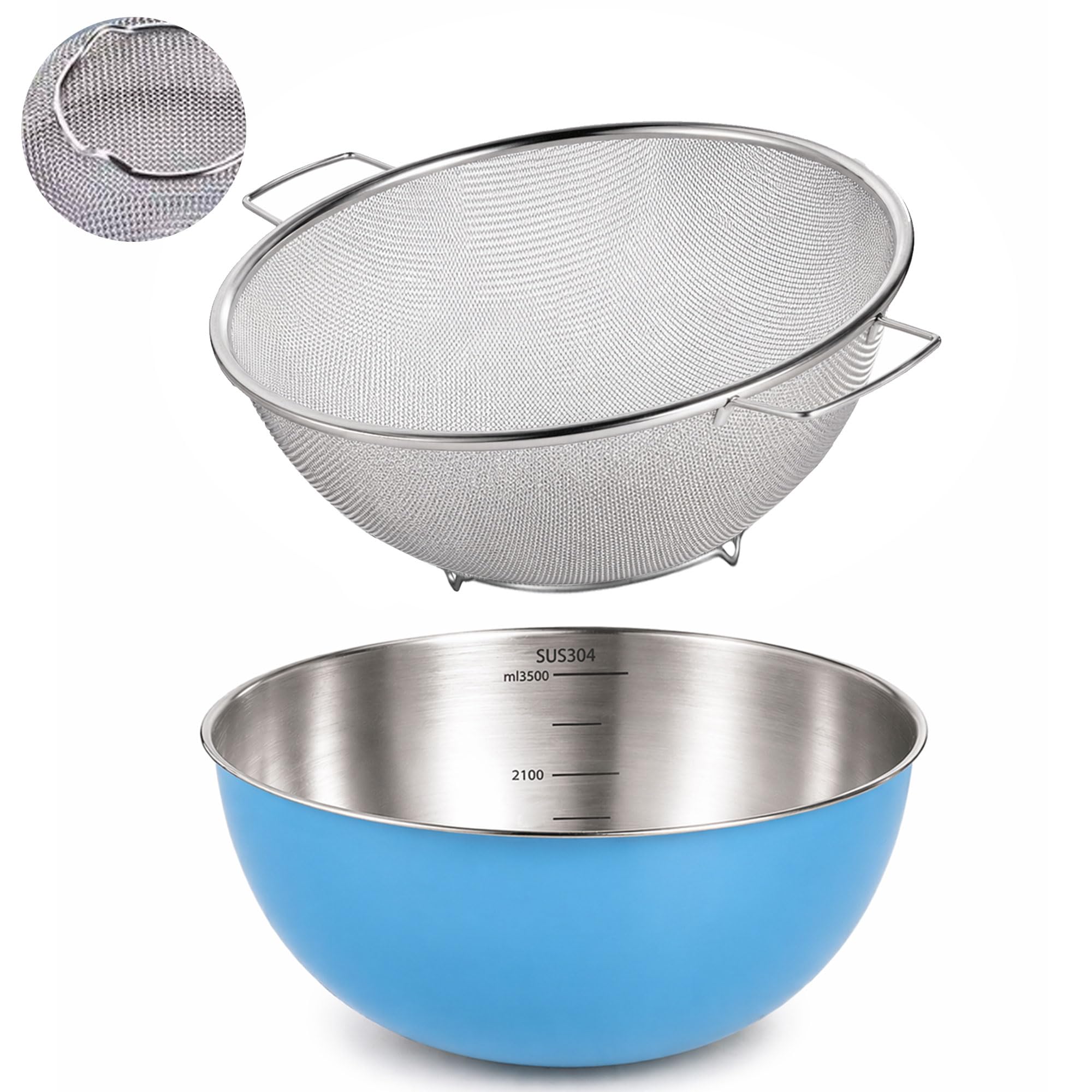Photo 1 of 304 Stainless Steel Rice Washing Bowl and 20 Mesh Strainer Set, 3.5QT