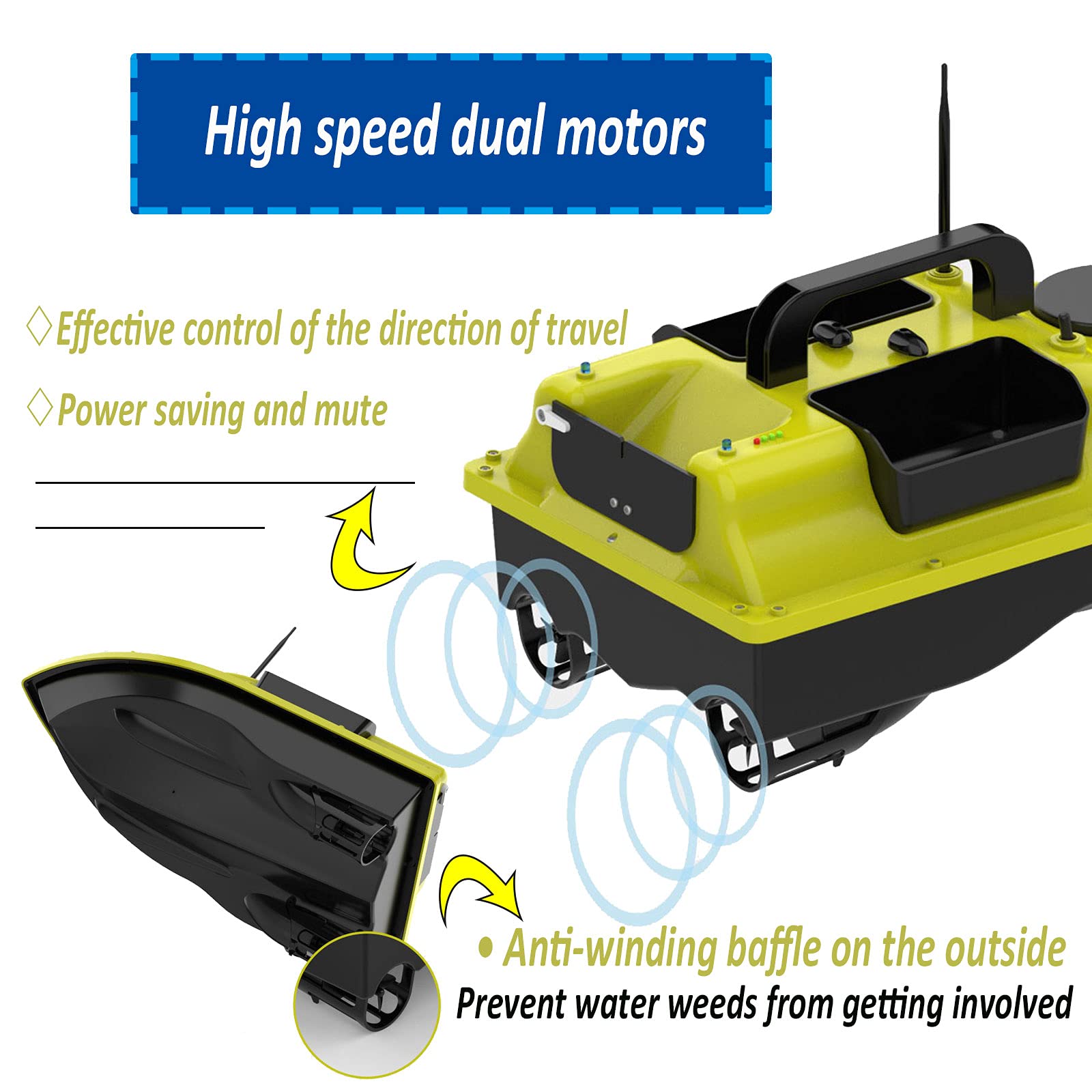 Barco Cebador para Pesca, Barco Cebador con 3 Contenedores de Cebo, Barco Cebador Carpfishing para Entusiastas de La Pesca, Una Tecla para Iniciar el Control de Crucero, 5200mAh