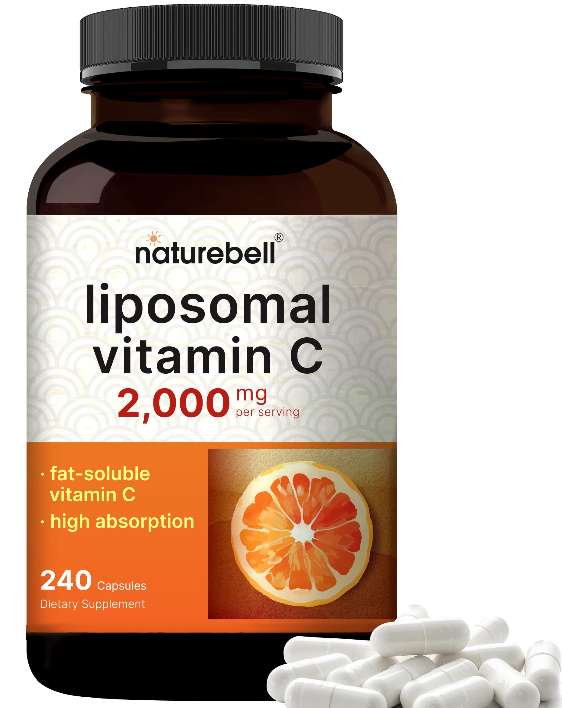 NatureBell Liposomal Vitamin C 2,000mg Per Serving, 240 Capsules | High Absorption Fat-Soluble Vitamins – Max Strength Antioxidant* Supplement – Non-GMO, Gluten Free