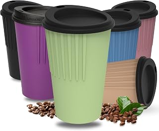 Kaffeebecher to go 300 ml - Becher mit Deckel & Riffel-Optik als Hitzeschutz - Trinkbecher BPA-frei - Made in Germany Travel Mug perfekt fürs Büro, Auto & Uni, Farbe:geselliges grün/schwarz