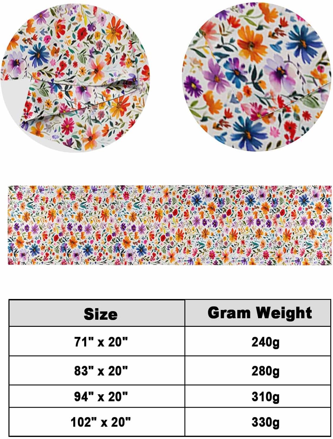Watercolor Farmhouse Wildflower Bed Runners&Scarves 94"x20" Decorative Bedding Scarf Pastoral Colorful Flower Luxury Bed Runner Protector Decorations for Bedroom Hotel Wedding