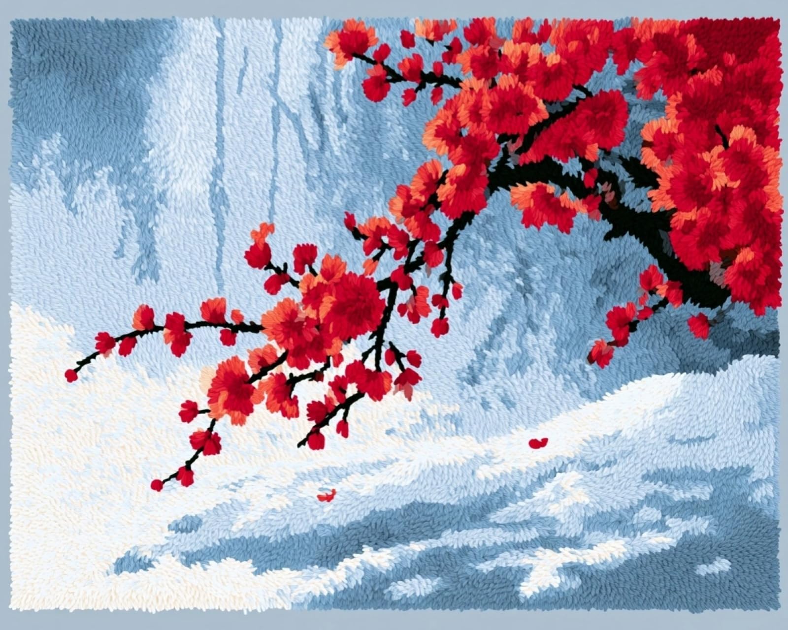 DIY Latch Hook Rug Kits for Adults,Snow Scene of Plum Blossom Branches