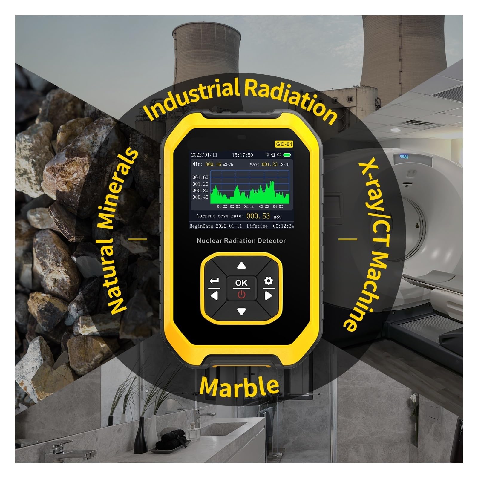 Medidor de Humedad, Contador Geiger Detector de radiación nuclear Dosímetro personal Probador de radiactividad Detector de canicas(Blauw)